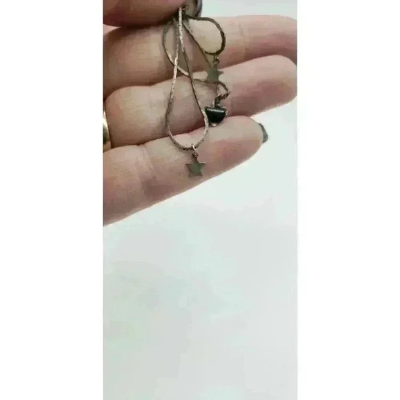 Vintage Silver Earrings Long Herringbone Chains Star Moon Charms 80s Dangle - Picture 8 of 9